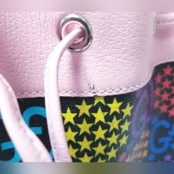Gucci Psychedelic Multicolor Print Bucket Bag Pink with Drawstring (EUC) - Picture 10 of 16